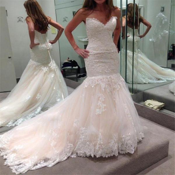 White Wedding Dresses,Mermaid Wedding Gown,Lace Wedding Gowns,Lace