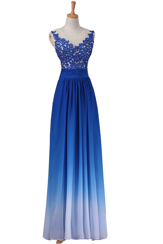 Beautiful Royal Blue Handmade Lace Long Prom Dresses A Line High Low